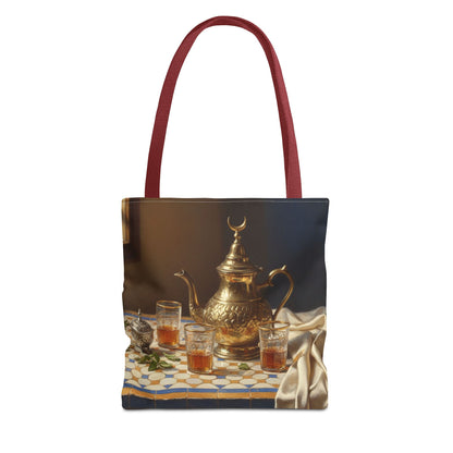 Moroccan Tea Set Tote Bag — Brass Teapot & Glasses AOP Tote