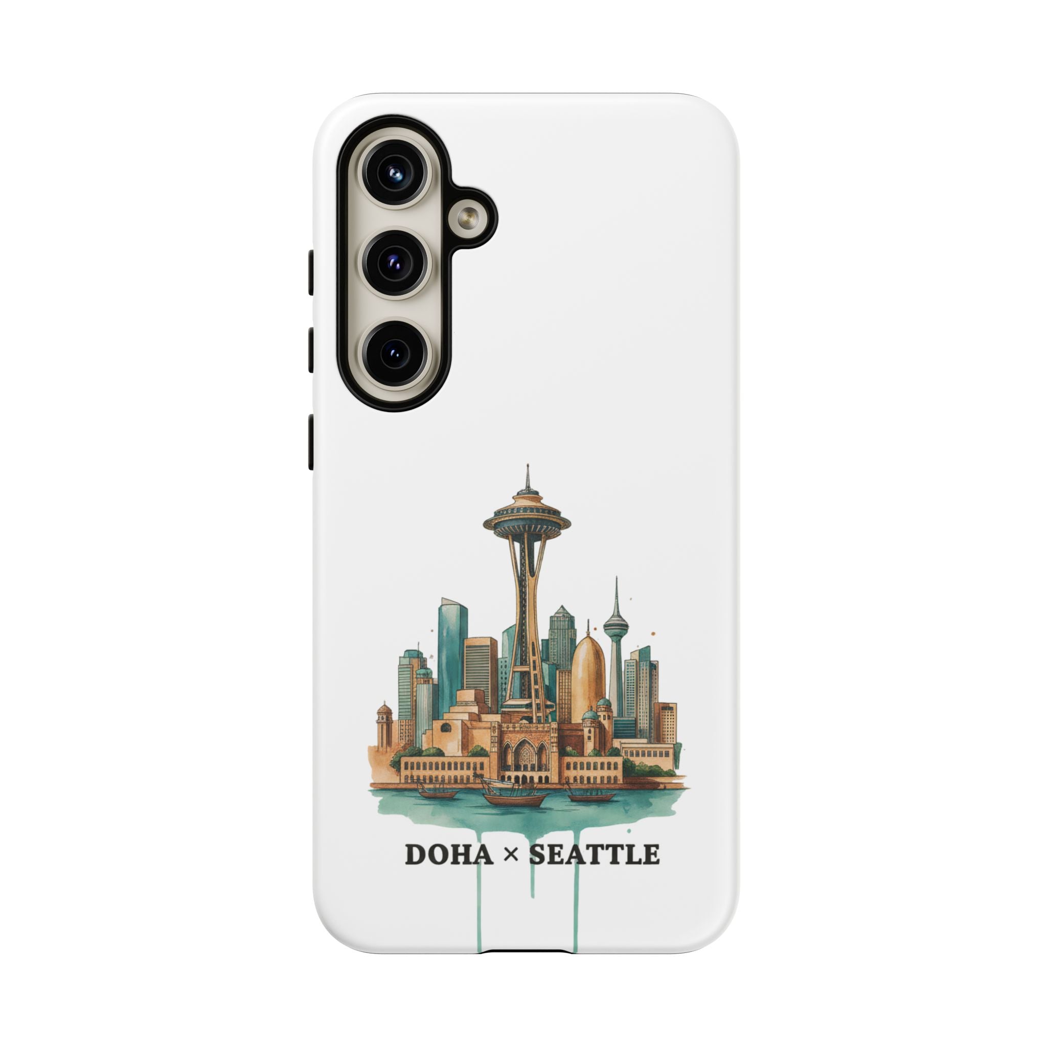 Doha x Seattle Skyline Tough Phone Case — Cityscape Protective Phone Cover