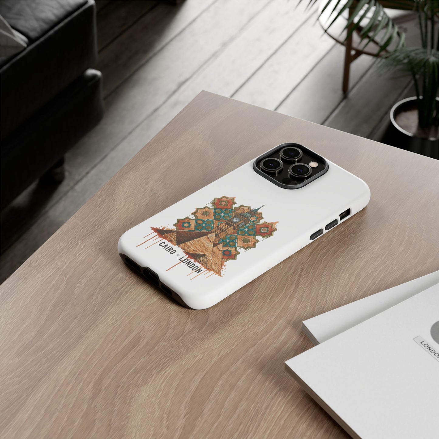 Cairo × London Phone Case — Vintage Mosaic Pyramids & Big Ben Travel Design