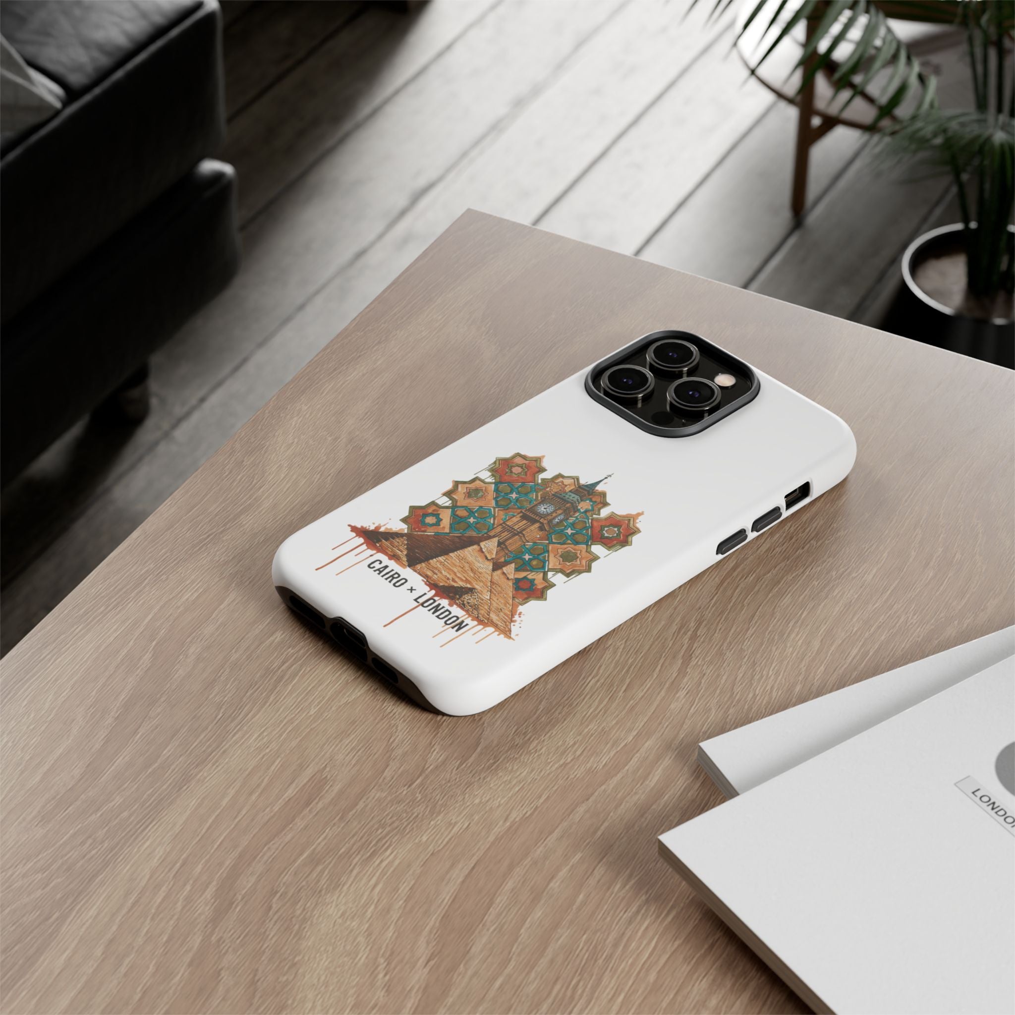 Cairo × London Phone Case — Vintage Mosaic Pyramids & Big Ben Travel Design