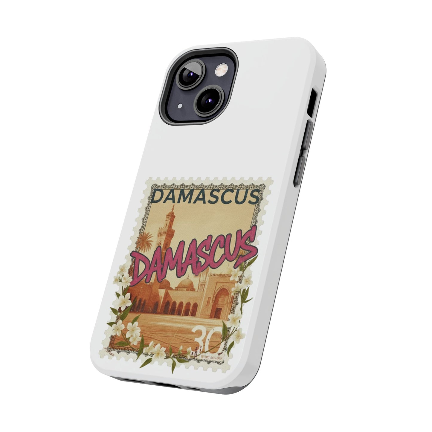 Étui de téléphone résistant à motif de timbres vintage Damas — Coque de téléphone rétro pour voyage