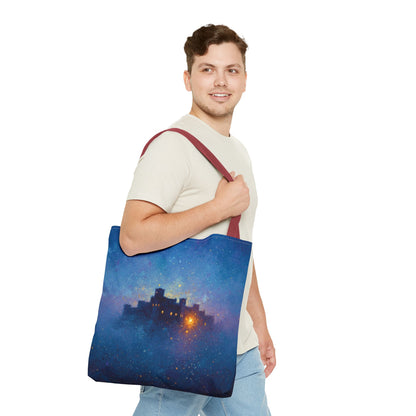 Starry Night Castle Tote Bag — Mystical Galaxy Scene All-Over Print
