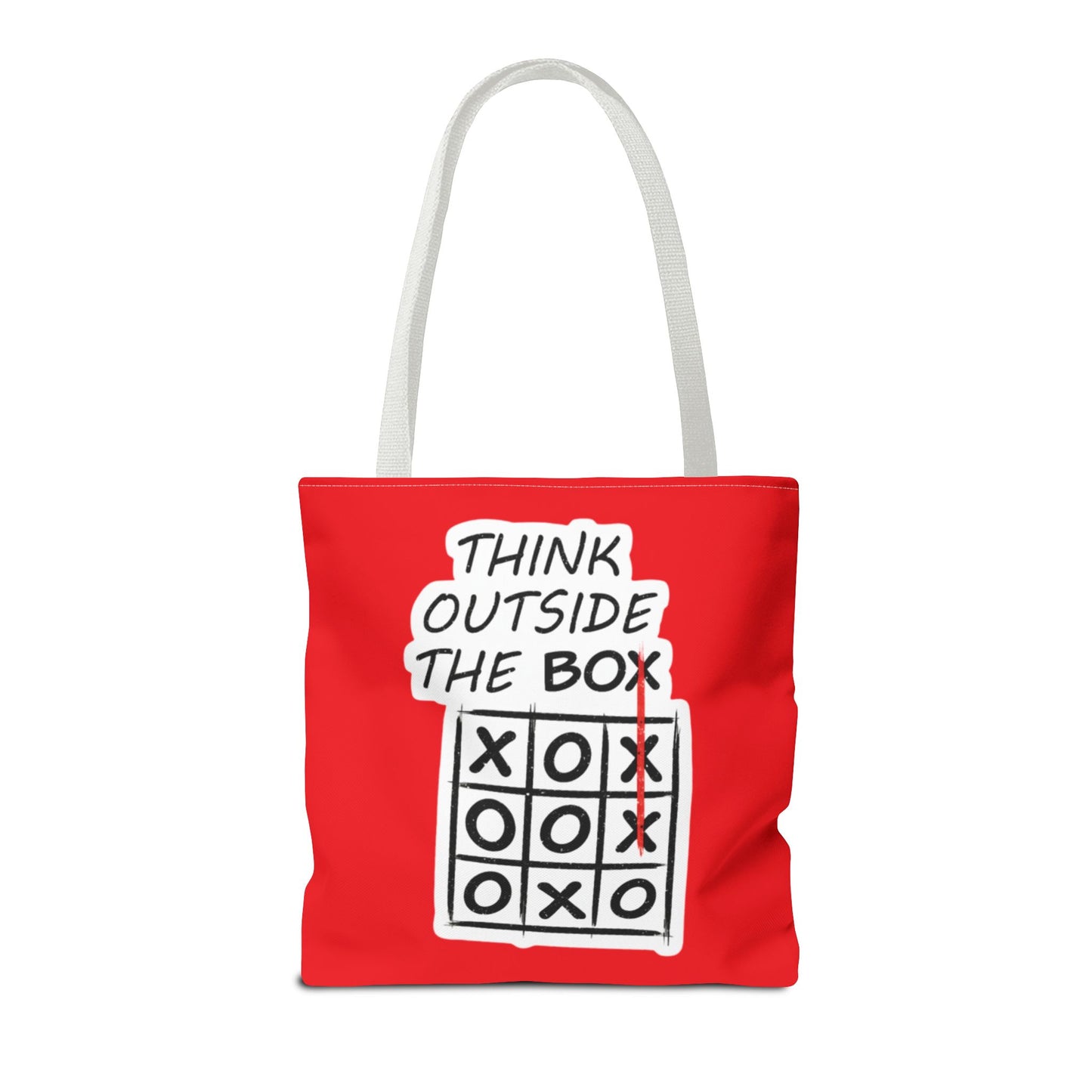 Think Outside the Box Tote Bag — Red Tic-Tac-Toe Motivational Canvas Tote