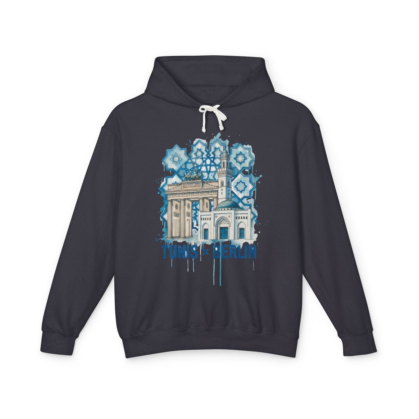 Tunis × Berlin Hoodie — Travel Mashup Graphic Hooded Sweatshirt