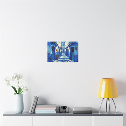 Mediterranean Blue Alley Canvas Print — Stretched Matte Wall Art
