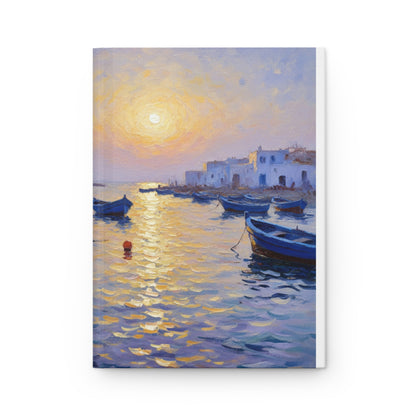 Carnet à couverture rigide Sunset Harbor — Carnet de bord de mer « Bateaux » pour les voyages, la réflexion et les cadeaux