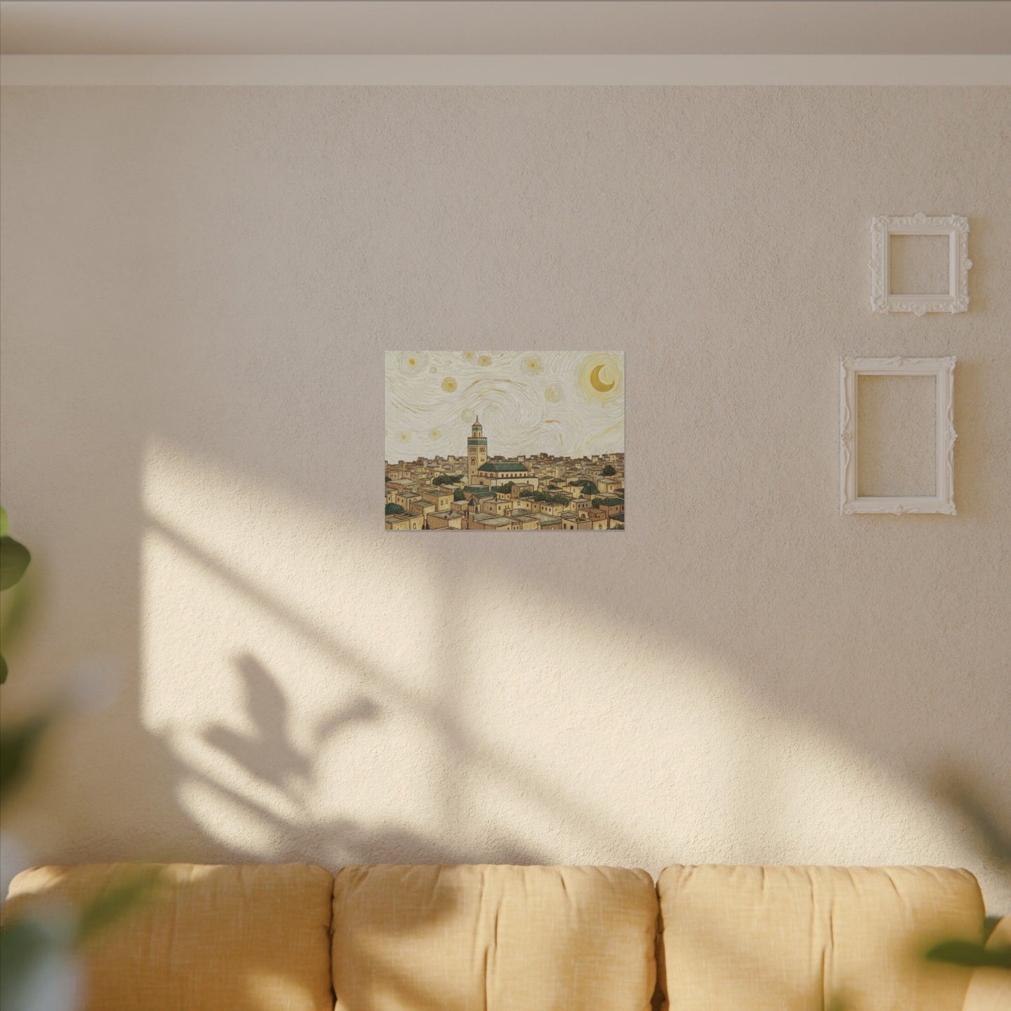 Moroccan Cityscape Canvas Print — Starry Night-Inspired Mosque Wall Art