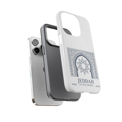 Jeddah Coordinates Phone Case — Arabic Arch Geometric Design