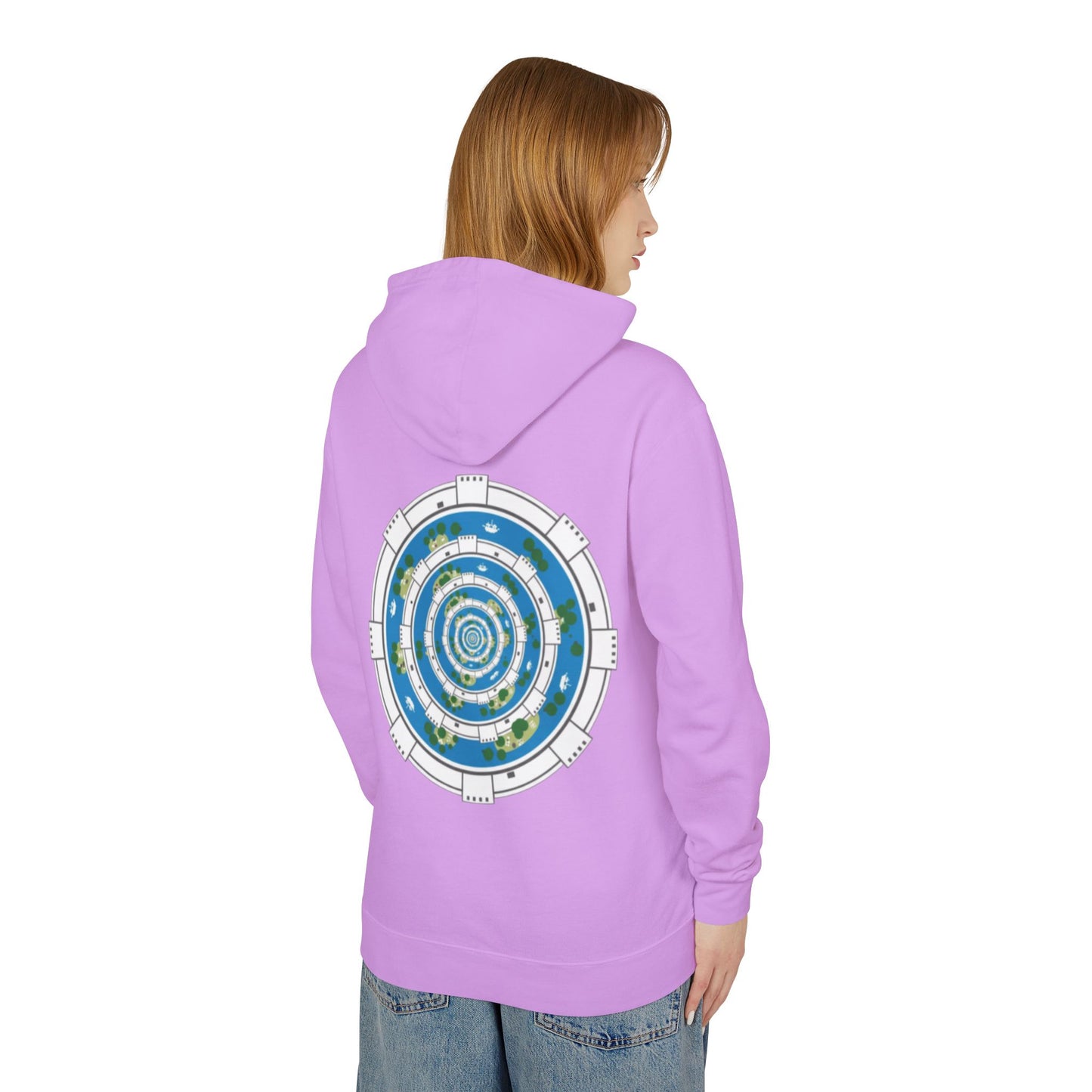 Circular World Map Hoodie — Planet Orbit Graphic Lightweight Hooded Sweatshirt