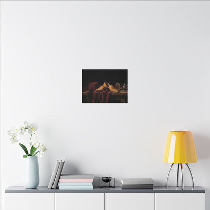 Nature morte sur toile — Chaussures en cuir et fez, décoration murale
