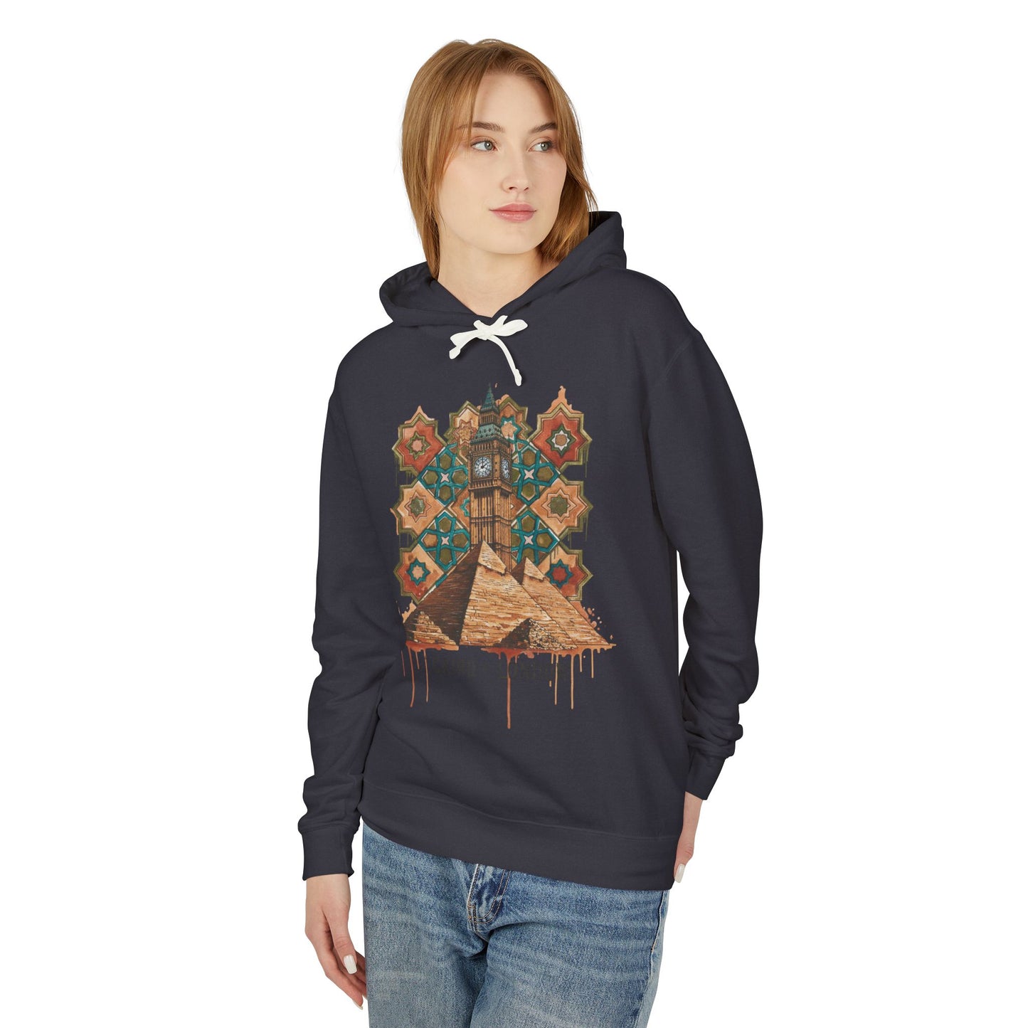 Cairo to London Vintage Pyramid Hoodie — Travel & Retro Mosaic Graphic