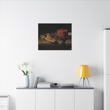 Still Life Canvas Print — Leather Shoes & Red Fez Wall Art