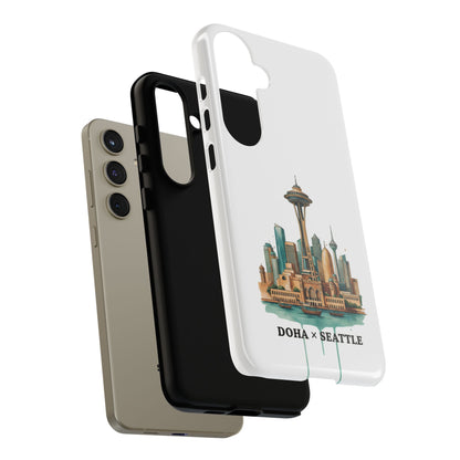 Coque de téléphone résistante Doha x Seattle Skyline — Protection pour téléphone inspirée de la ville