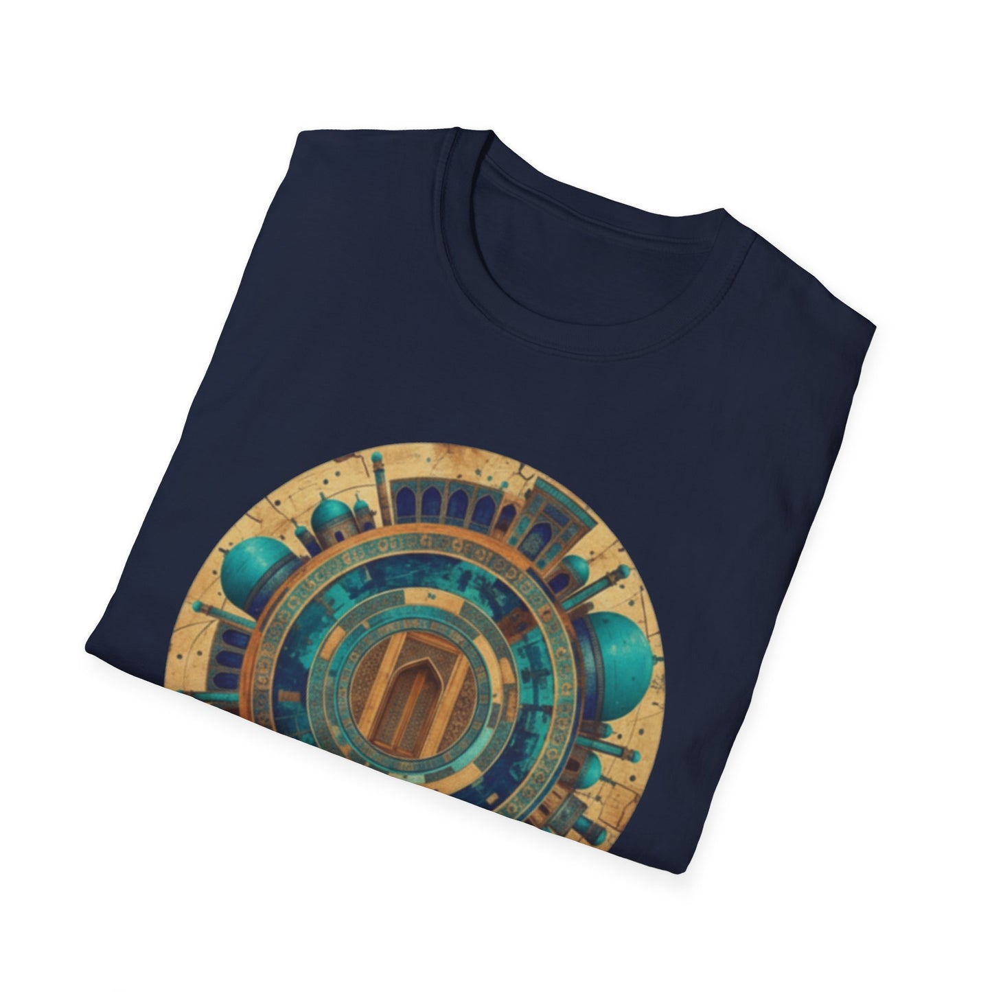 Sacred Geometry Mandala T-Shirt — Teal & Gold Spiritual Art Tee