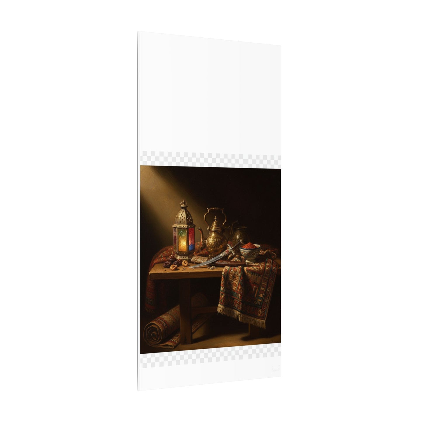 Oriental Still Life Canvas — Vintage Brass Teapot & Lantern Wall Art