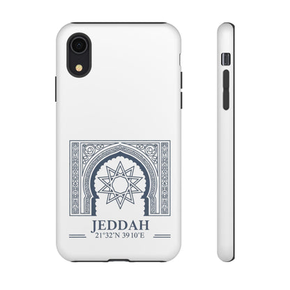 Jeddah Coordinates Phone Case — Arabic Arch Geometric Design