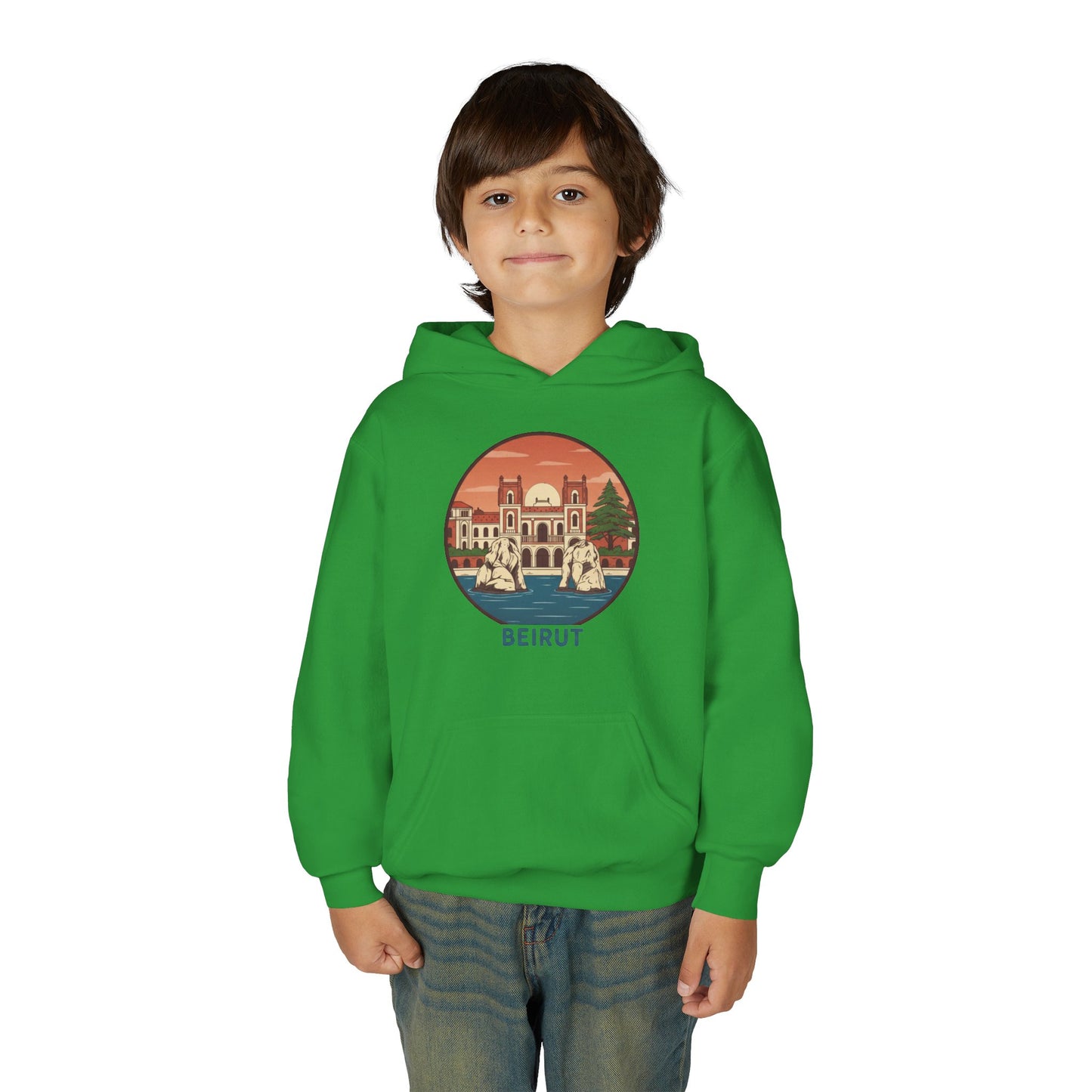 Beirut Skyline Youth Hoodie - Vintage City Illustration