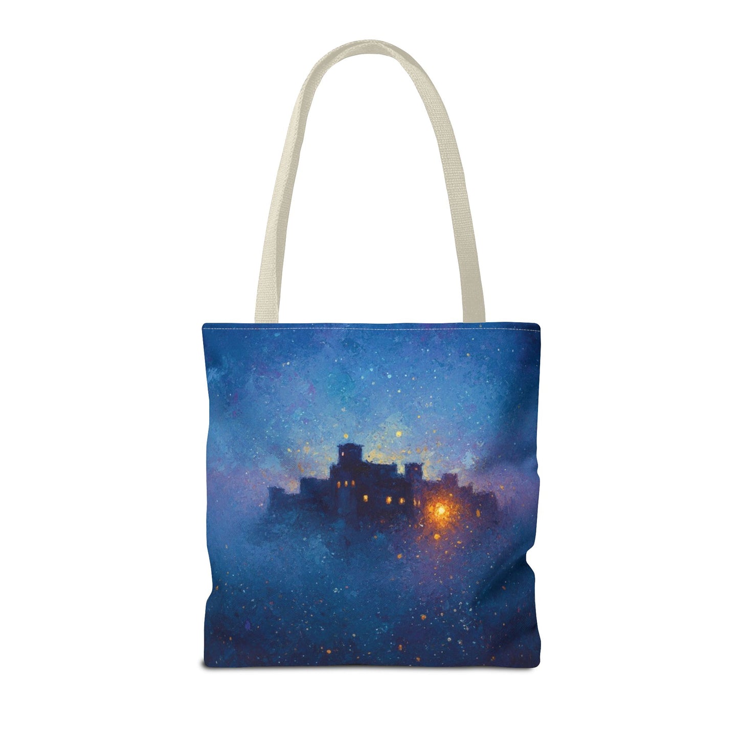 Starry Night Castle Tote Bag — Mystical Galaxy Scene All-Over Print