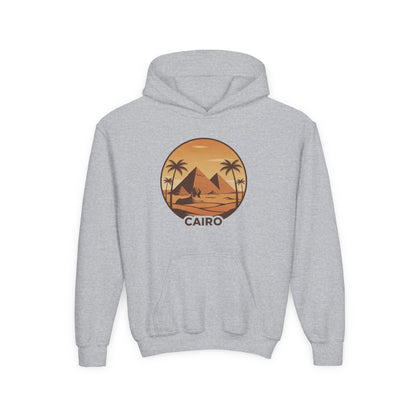 Youth Hoodie - Cairo Retro Pyramids Sunset Graphic
