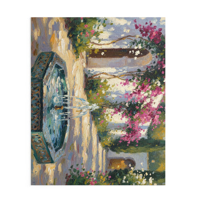 Mediterranean Courtyard Puzzle — Fountain & Bougainvillea 120/252/500-Piece Jigsaw