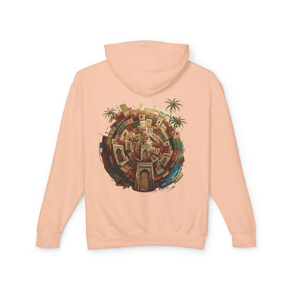 Lightweight Hoodie — Vintage Moroccan Medina Circle Back Print