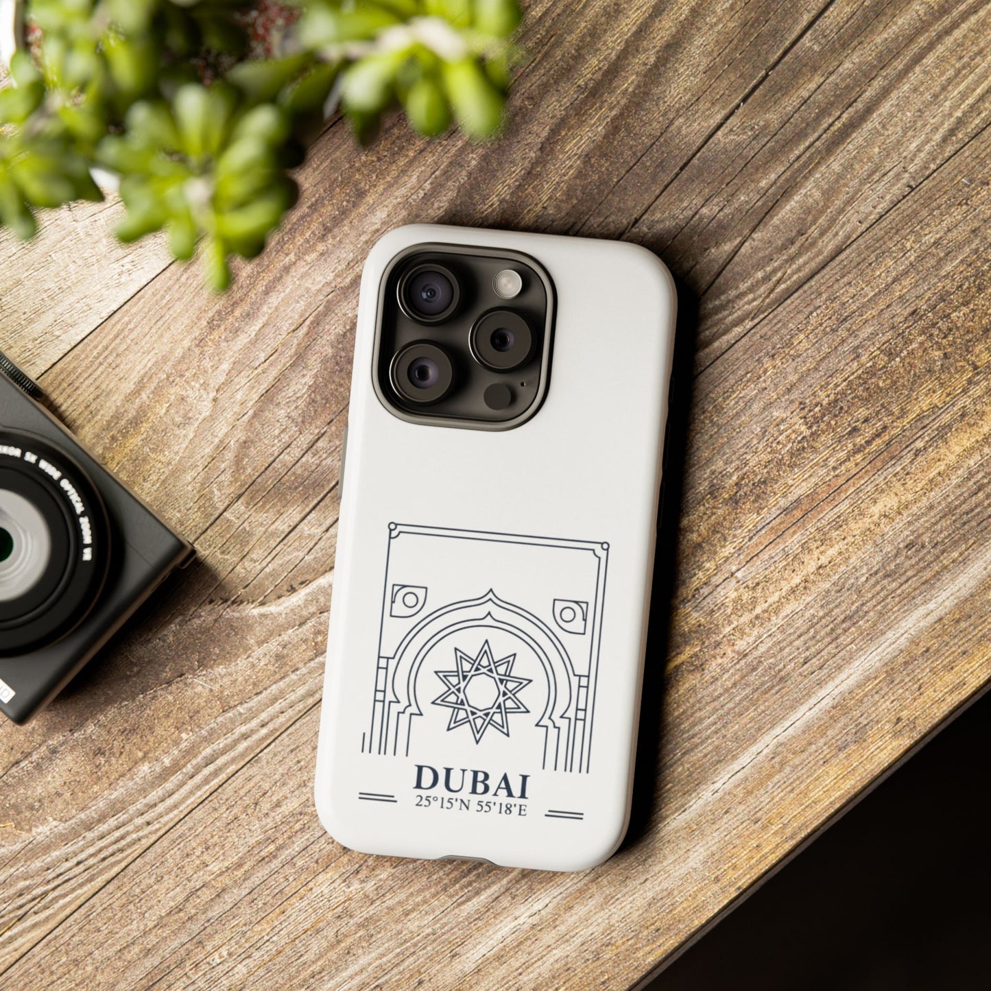 Dubai Architectural Phone Case — Minimal Souvenir Travel Design with Coordinates