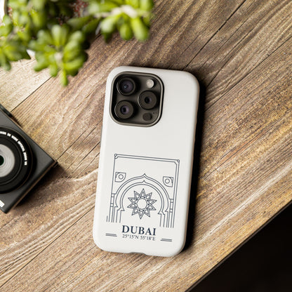 Dubai Architectural Phone Case — Minimal Souvenir Travel Design with Coordinates