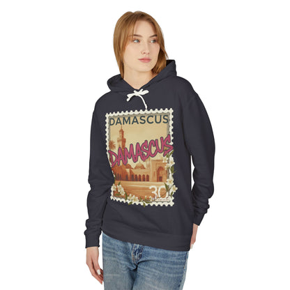 Damascus Vintage Postage Hoodie — Retro Travel Sweatshirt