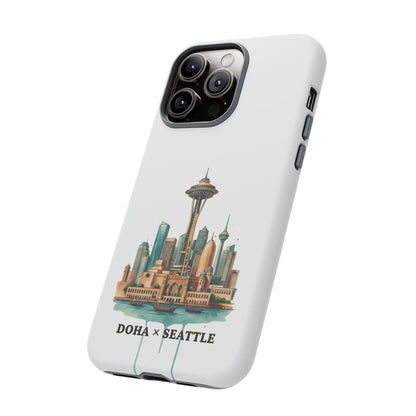Coque de téléphone résistante Doha x Seattle Skyline — Protection pour téléphone inspirée de la ville