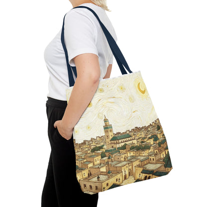 Starry Night Cityscape Tote Bag — Vintage Moroccan Skyline All-Over Print