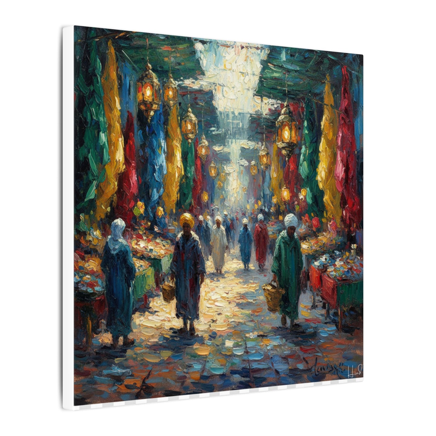 Middle Eastern Market Matte Canvas Wall Art — Colorful Bazaar Street Scene