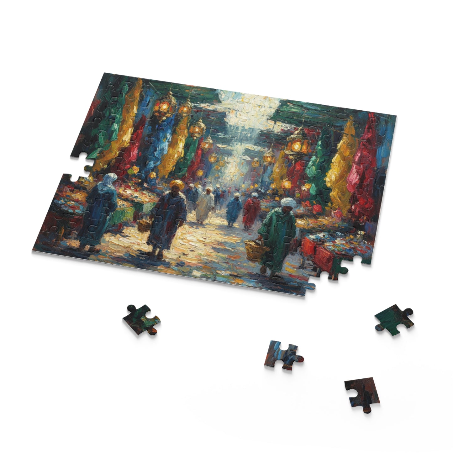 Marketplace Evening Street Puzzle — 120/252/500-Piece Scenic Jigsaw