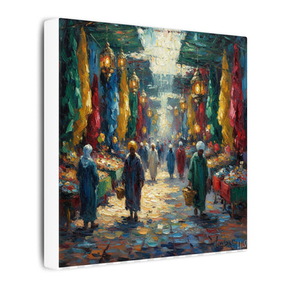 Middle Eastern Market Matte Canvas Wall Art — Colorful Bazaar Street Scene