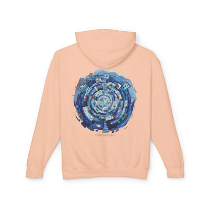 Abstract Blue Mandala Hoodie — Geometric Spiral Art Lightweight Hoodie