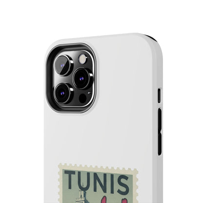 Coque de téléphone résistante à motif timbre vintage de Tunis — Étui de téléphone rétro pour voyage en Tunisie