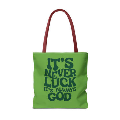 Faith Quote Tote Bag — "It's Never Luck, It's Always God" Cotton Tote