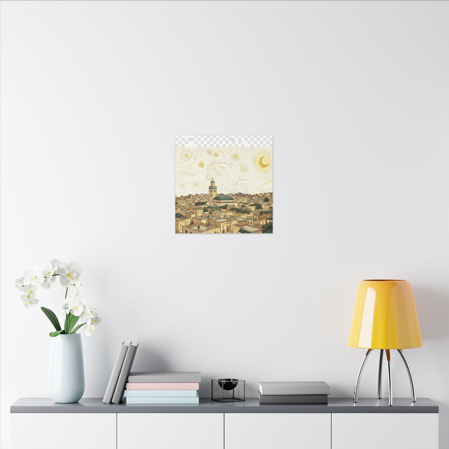 Moroccan Cityscape Canvas Print — Starry Night-Inspired Mosque Wall Art