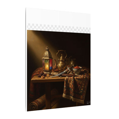 Oriental Still Life Canvas — Vintage Brass Teapot & Lantern Wall Art