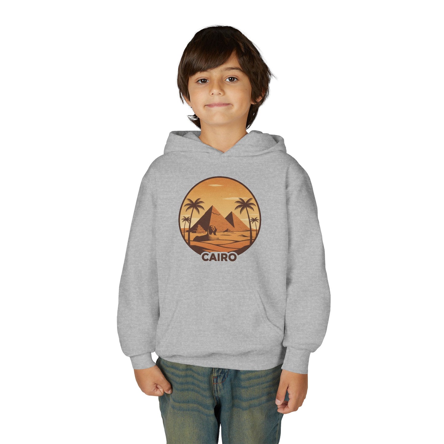 Youth Hoodie - Cairo Retro Pyramids Sunset Graphic