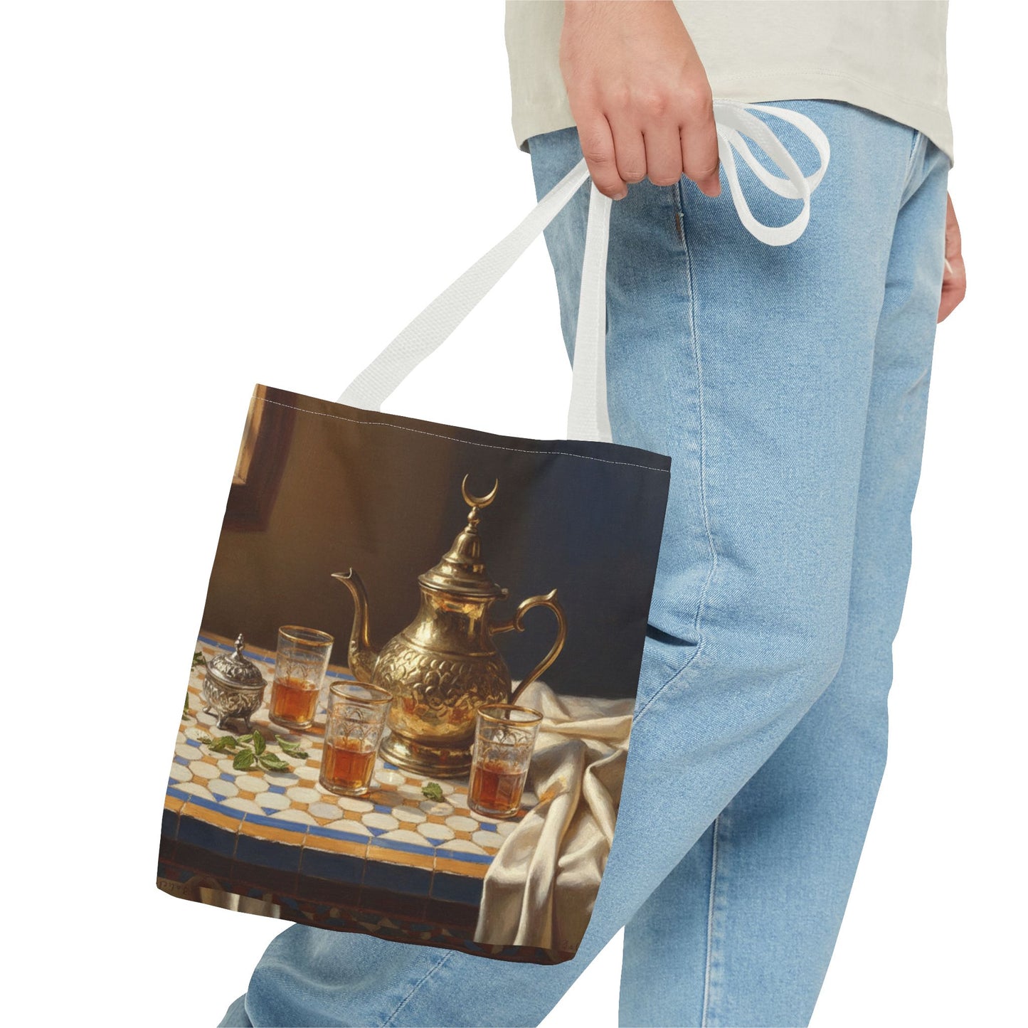 Moroccan Tea Set Tote Bag — Brass Teapot & Glasses AOP Tote