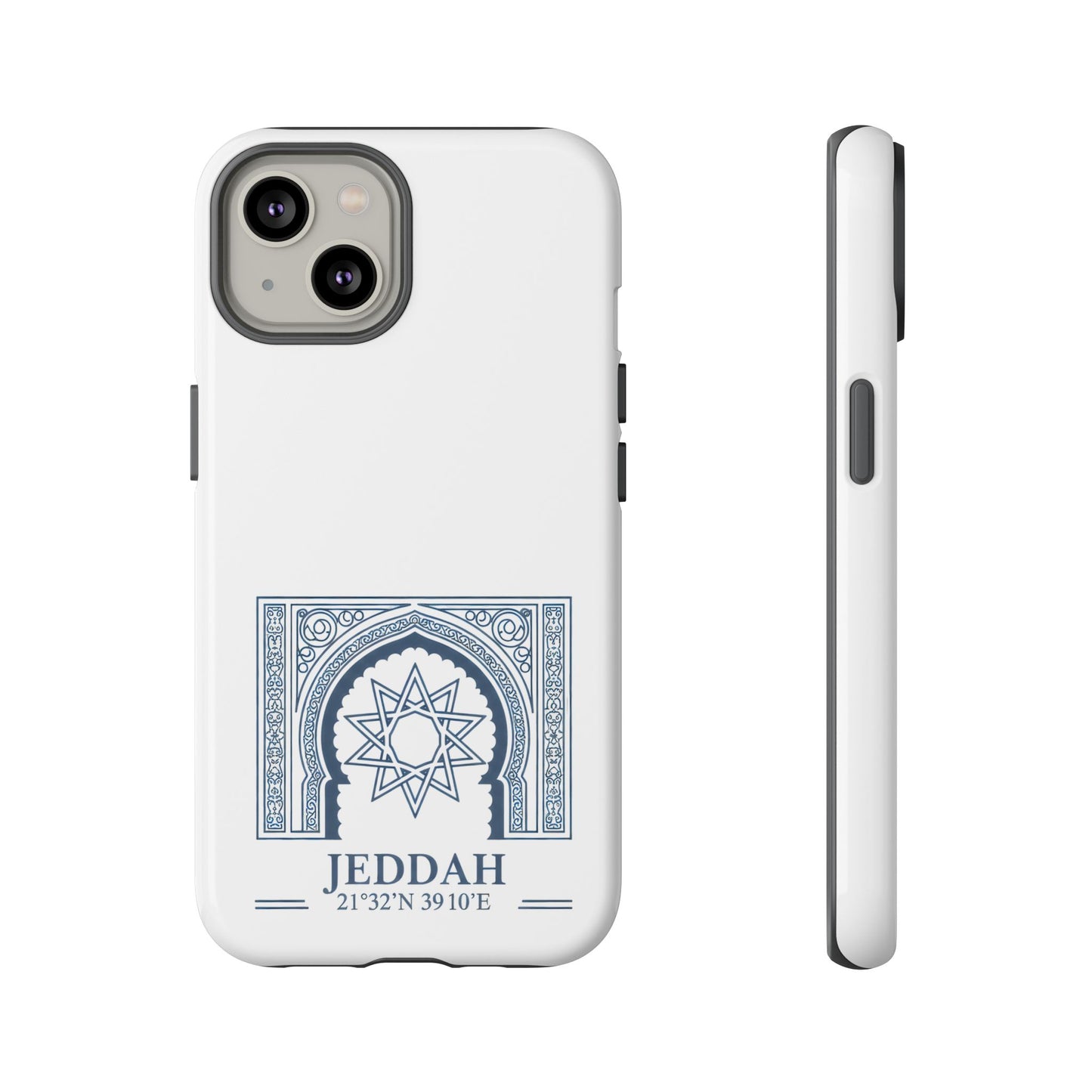 Jeddah Coordinates Phone Case — Blue Islamic Arch Travel Souvenir