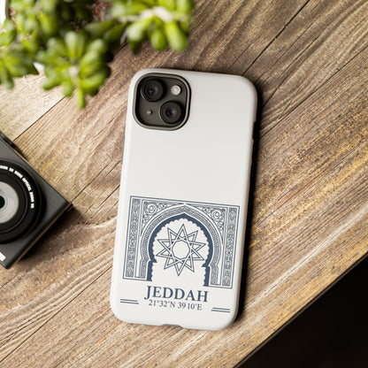 Jeddah Coordinates Phone Case — Arabic Arch Geometric Design