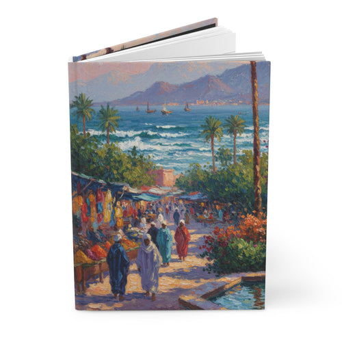 Mediterranean Market Hardcover Journal — Seaside Street Scene Notebook