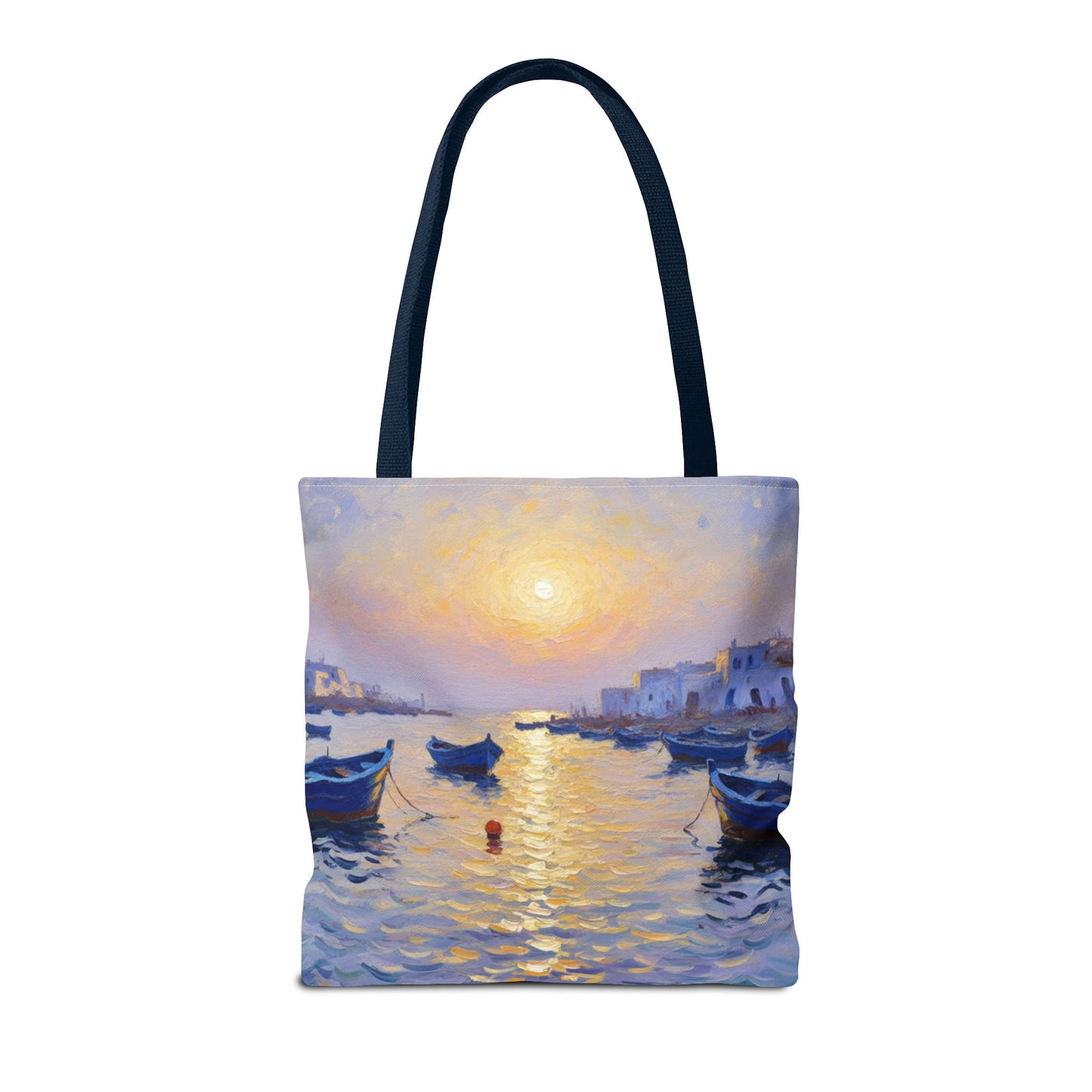 Sunset Harbor Tote Bag - Seaside Boats Art Print