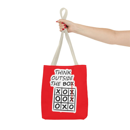 Think Outside the Box Tote Bag — Red Tic-Tac-Toe Motivational Canvas Tote