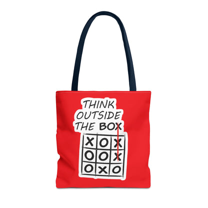 Think Outside the Box Tote Bag — Red Tic-Tac-Toe Motivational Canvas Tote
