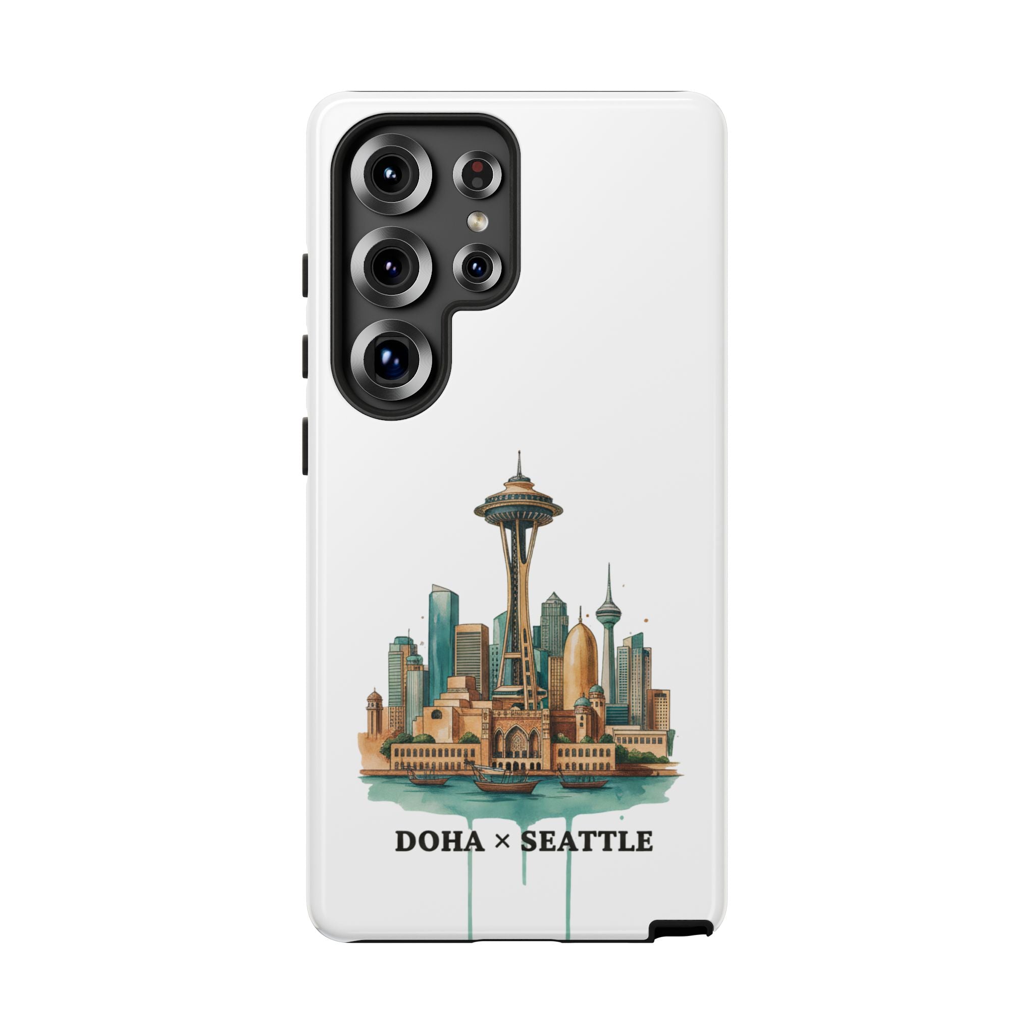 Doha x Seattle Skyline Tough Phone Case — Cityscape Protective Phone Cover