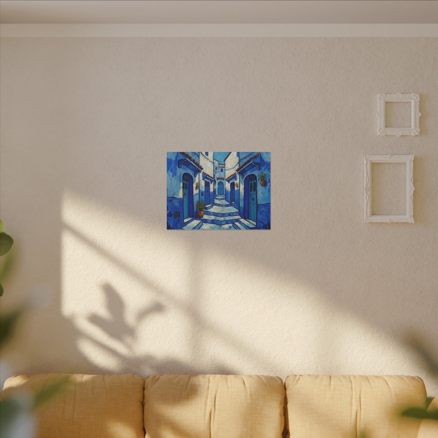 Mediterranean Blue Alley Canvas Print — Stretched Matte Wall Art