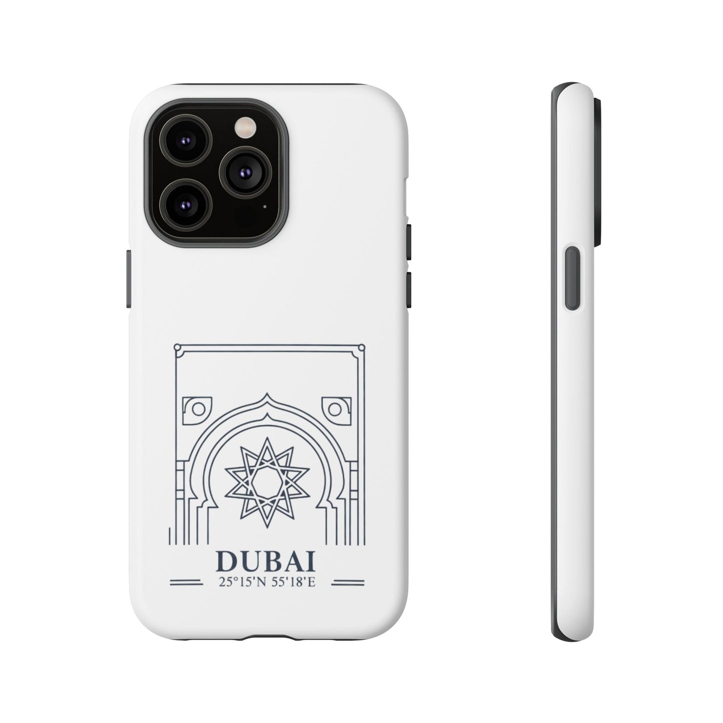 Dubai Architectural Phone Case — Minimal Souvenir Travel Design with Coordinates