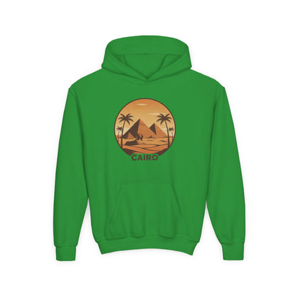 Youth Hoodie - Cairo Retro Pyramids Sunset Graphic